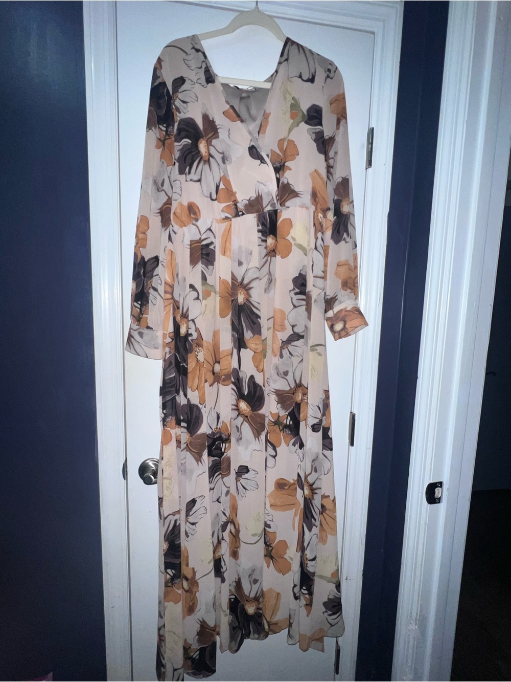 Baltic Born Beige Maxi Dress with Mustard & Charcoal Floral Print